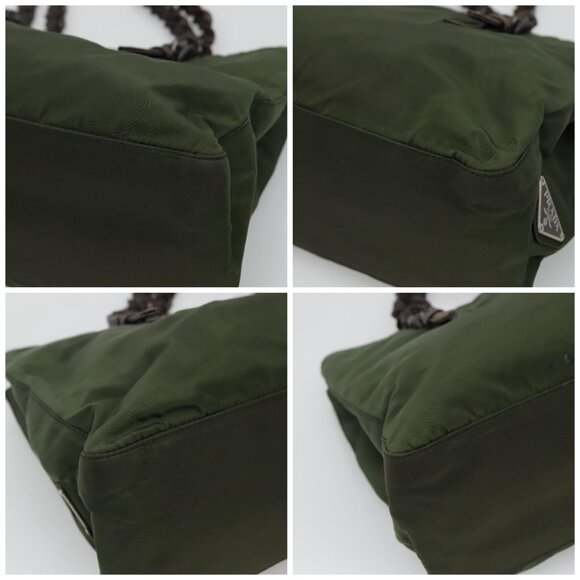 PRADA Chain Shoulder Bag Nylon Khaki Silver Auth - Picture 16 of 16